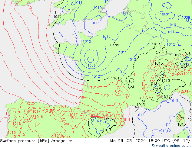 Surface pressure Arpege-eu Mo 06.05.2024 18 UTC