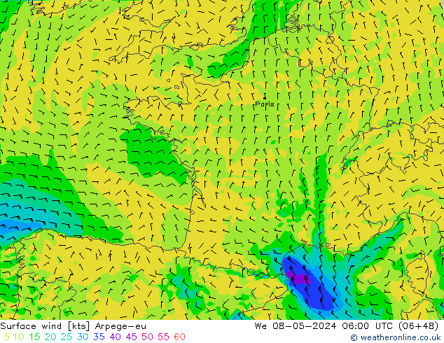 Bodenwind Arpege-eu Mi 08.05.2024 06 UTC