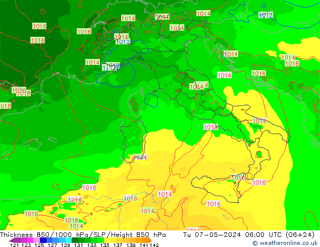 Thck 850-1000 hPa Arpege-eu Út 07.05.2024 06 UTC