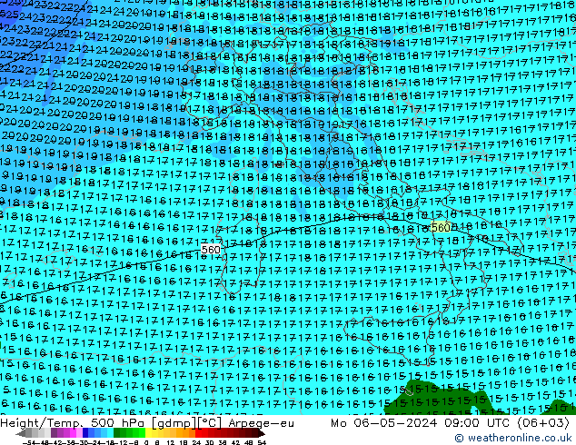 Height/Temp. 500 hPa Arpege-eu lun 06.05.2024 09 UTC