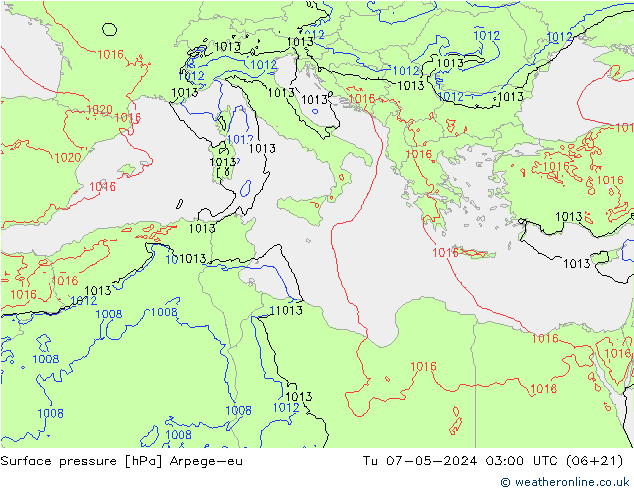 Atmosférický tlak Arpege-eu Út 07.05.2024 03 UTC