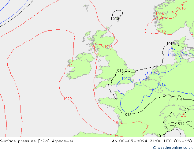 Surface pressure Arpege-eu Mo 06.05.2024 21 UTC