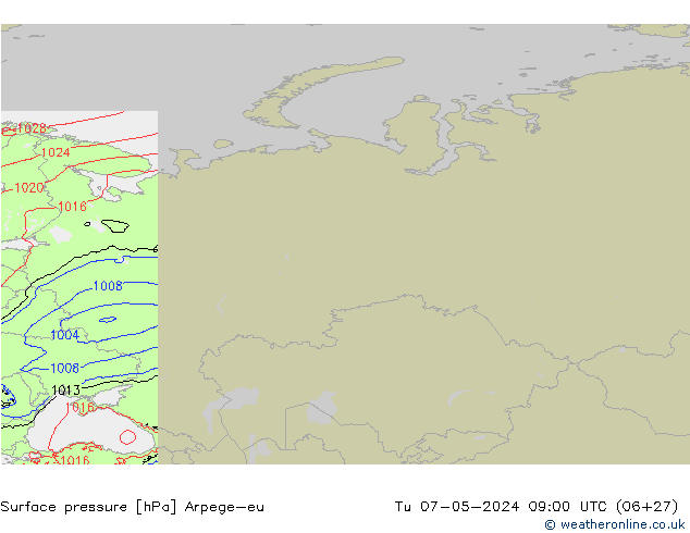 Atmosférický tlak Arpege-eu Út 07.05.2024 09 UTC