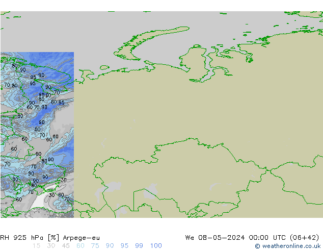 RH 925 hPa Arpege-eu  08.05.2024 00 UTC