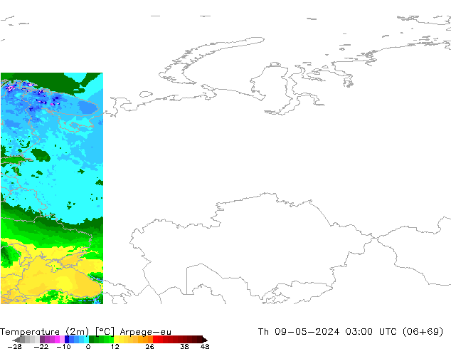 Temperature (2m) Arpege-eu Čt 09.05.2024 03 UTC