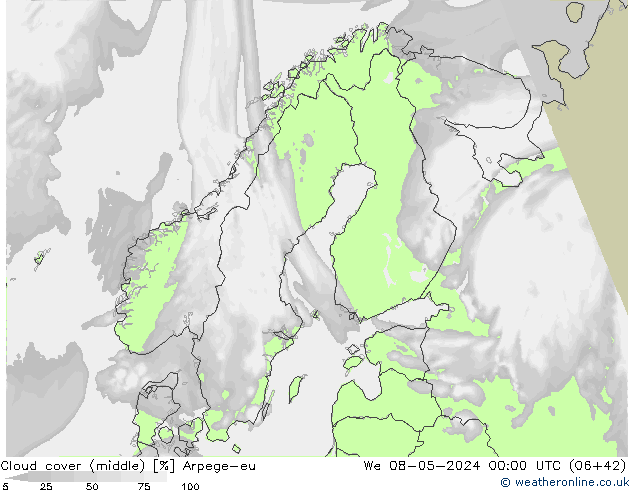 Wolken (mittel) Arpege-eu Mi 08.05.2024 00 UTC