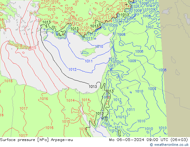 Surface pressure Arpege-eu Mo 06.05.2024 09 UTC