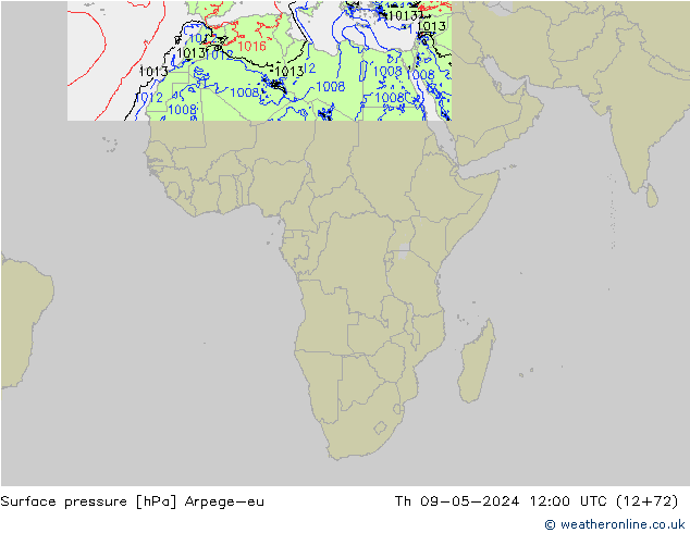 Atmosférický tlak Arpege-eu Čt 09.05.2024 12 UTC