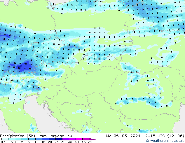 Precipitation (6h) Arpege-eu Po 06.05.2024 18 UTC