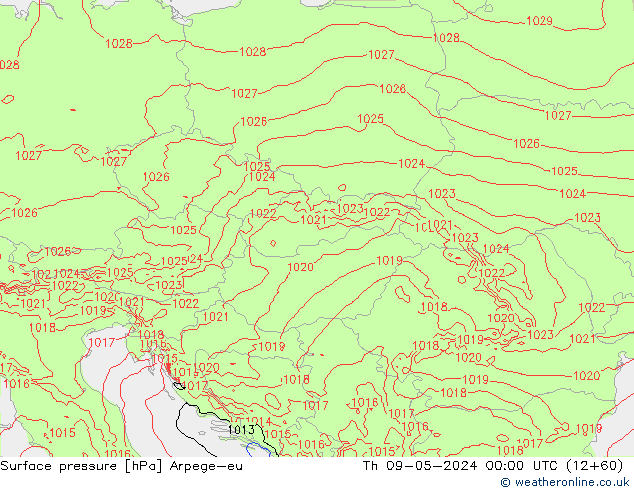 Surface pressure Arpege-eu Th 09.05.2024 00 UTC