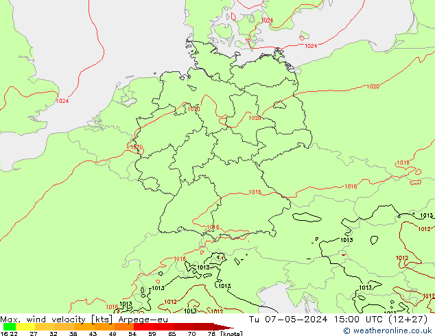 Maks. Rüzgar Hızı Arpege-eu Sa 07.05.2024 15 UTC