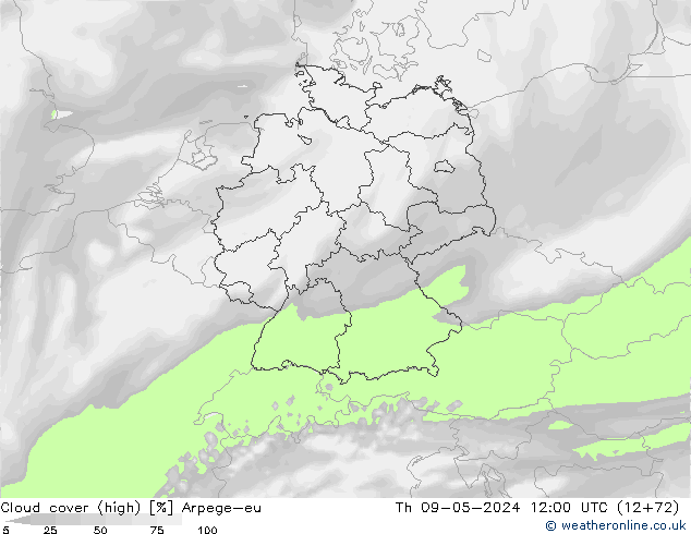 vysoký oblak Arpege-eu Čt 09.05.2024 12 UTC