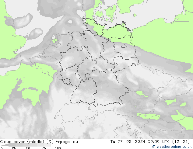 Wolken (mittel) Arpege-eu Di 07.05.2024 09 UTC