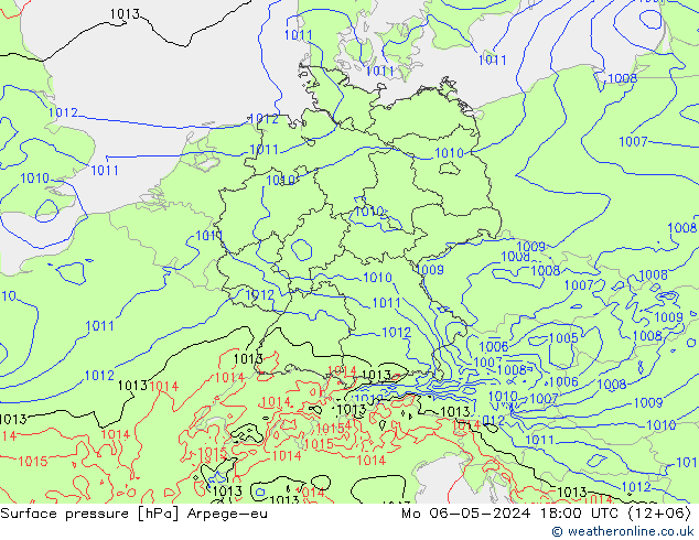 地面气压 Arpege-eu 星期一 06.05.2024 18 UTC