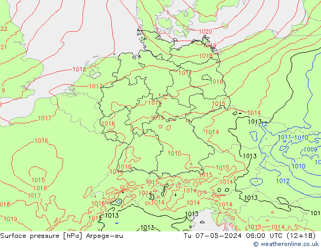 Surface pressure Arpege-eu Tu 07.05.2024 06 UTC