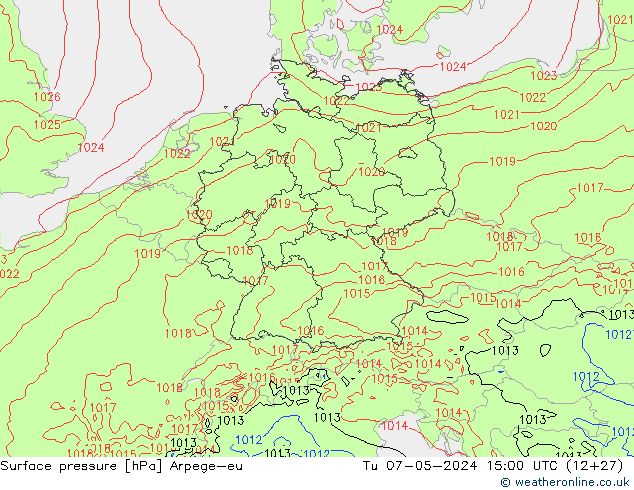 Surface pressure Arpege-eu Tu 07.05.2024 15 UTC