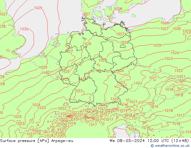 Surface pressure Arpege-eu We 08.05.2024 12 UTC