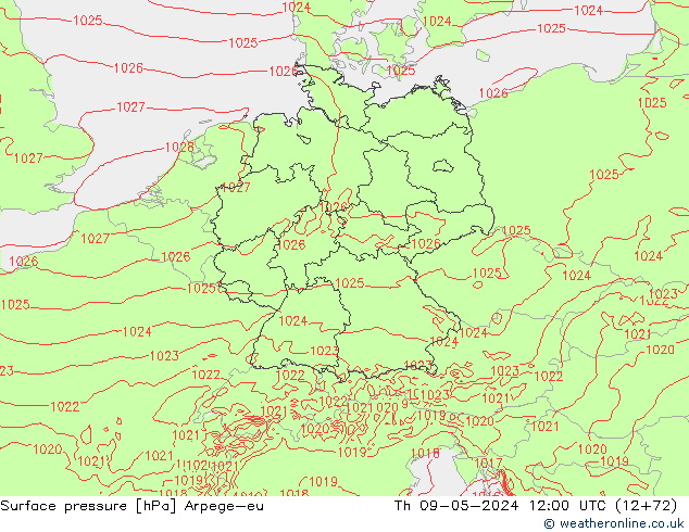 Surface pressure Arpege-eu Th 09.05.2024 12 UTC