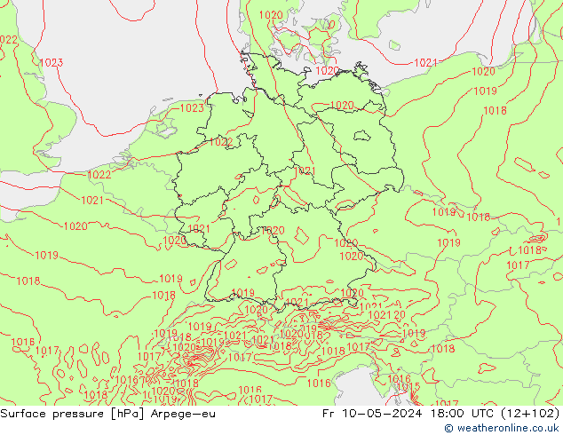 Luchtdruk (Grond) Arpege-eu vr 10.05.2024 18 UTC