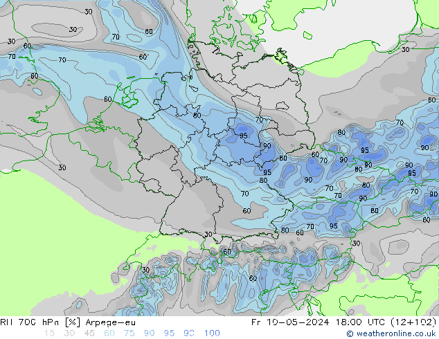 RH 700 hPa Arpege-eu ven 10.05.2024 18 UTC