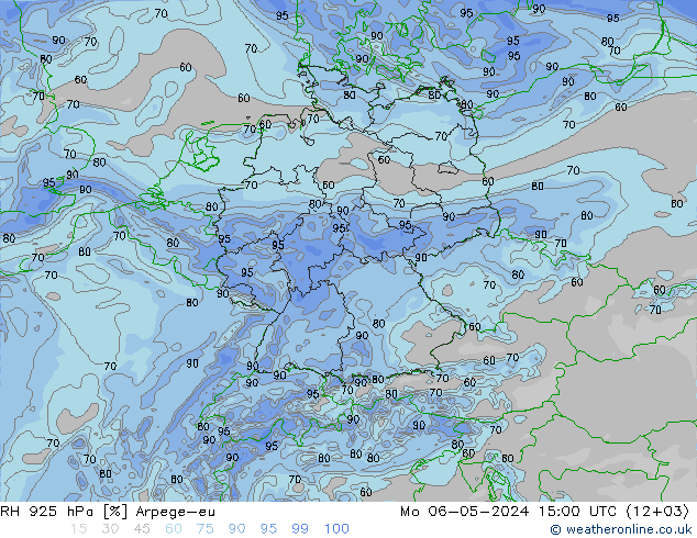 Humedad rel. 925hPa Arpege-eu lun 06.05.2024 15 UTC