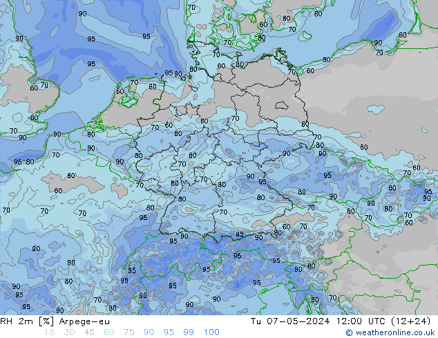 RH 2m Arpege-eu Tu 07.05.2024 12 UTC