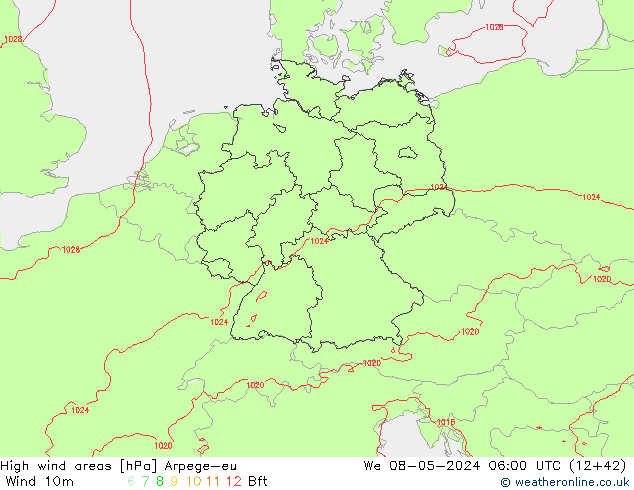 Windvelden Arpege-eu wo 08.05.2024 06 UTC