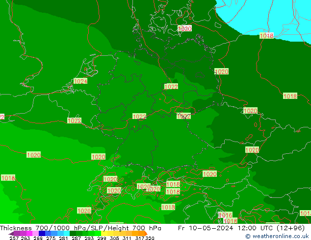 Thck 700-1000 гПа Arpege-eu пт 10.05.2024 12 UTC