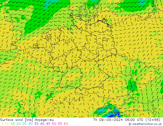 Surface wind Arpege-eu Th 09.05.2024 06 UTC
