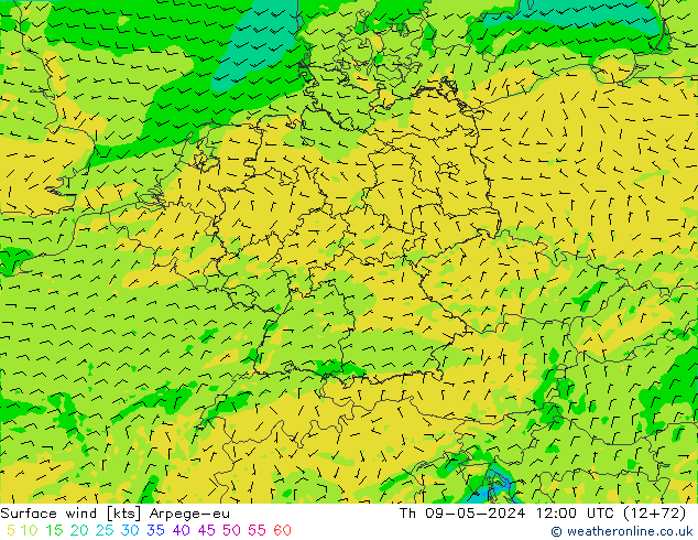 Surface wind Arpege-eu Th 09.05.2024 12 UTC
