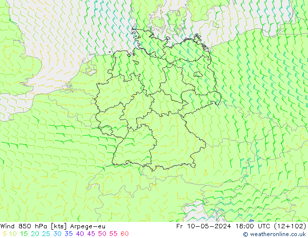 Wind 850 hPa Arpege-eu Fr 10.05.2024 18 UTC