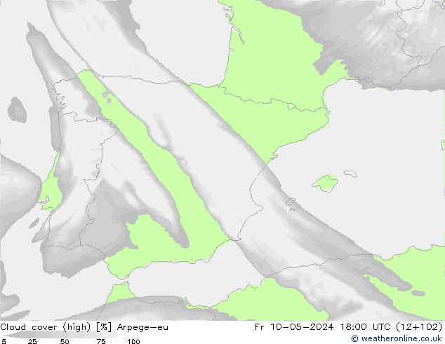 Cloud cover (high) Arpege-eu Fr 10.05.2024 18 UTC