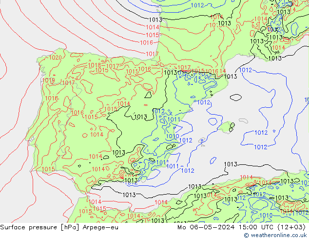 Surface pressure Arpege-eu Mo 06.05.2024 15 UTC