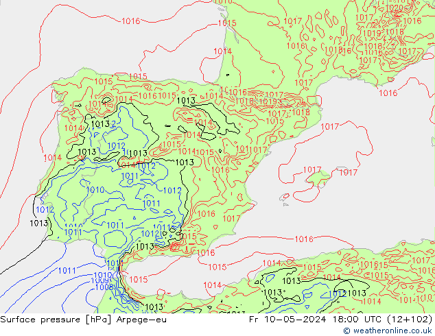 Presión superficial Arpege-eu vie 10.05.2024 18 UTC