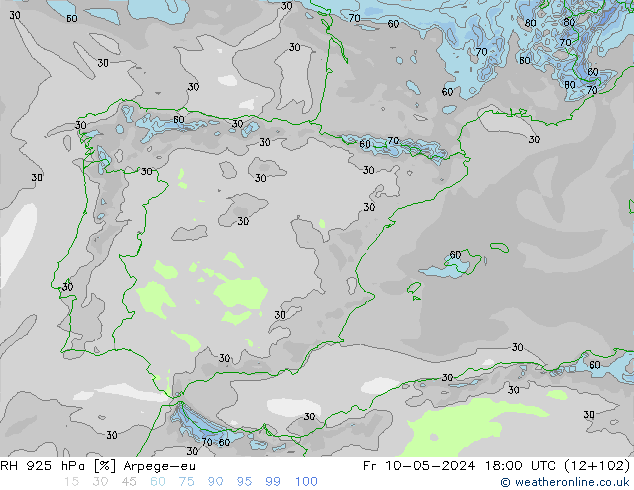 RH 925 hPa Arpege-eu pt. 10.05.2024 18 UTC