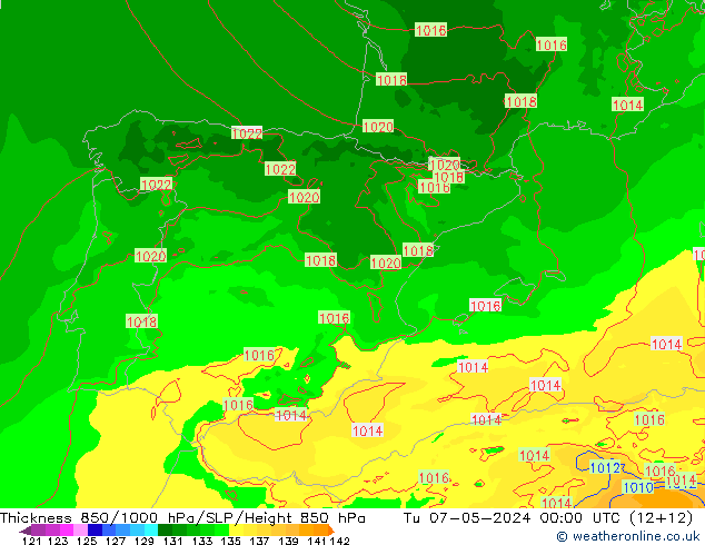 Thck 850-1000 hPa Arpege-eu  07.05.2024 00 UTC