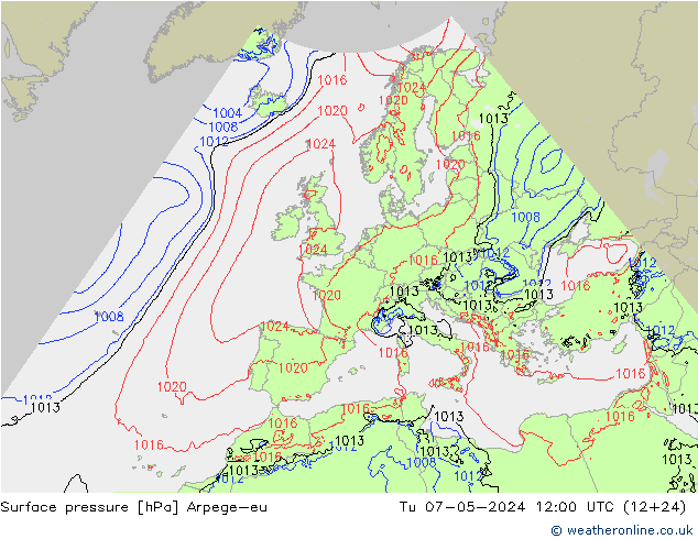 Pressione al suolo Arpege-eu mar 07.05.2024 12 UTC