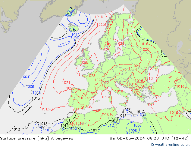 Atmosférický tlak Arpege-eu St 08.05.2024 06 UTC