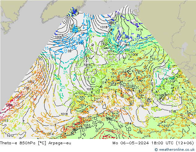 Theta-e 850hPa Arpege-eu Mo 06.05.2024 18 UTC