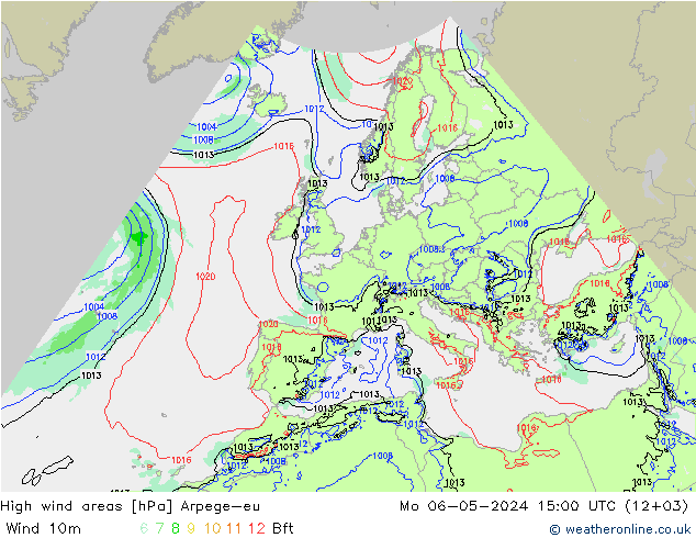 High wind areas Arpege-eu Mo 06.05.2024 15 UTC