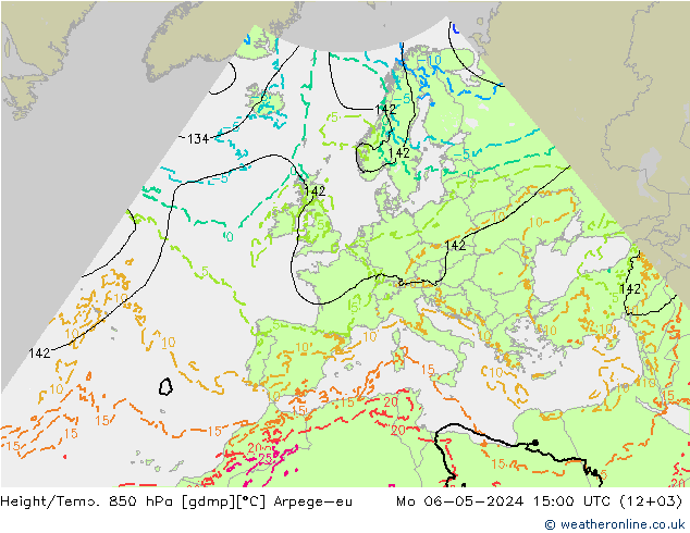 Height/Temp. 850 hPa Arpege-eu Mo 06.05.2024 15 UTC