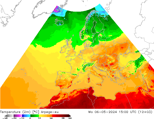 Temperatura (2m) Arpege-eu lun 06.05.2024 15 UTC