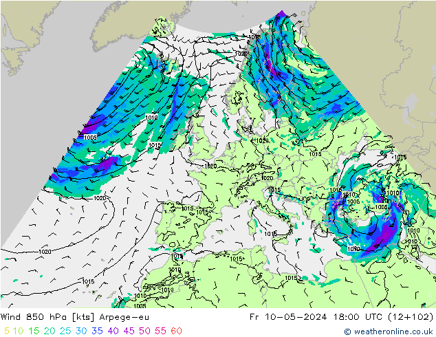 Wind 850 hPa Arpege-eu Fr 10.05.2024 18 UTC