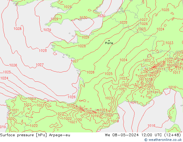 Surface pressure Arpege-eu We 08.05.2024 12 UTC