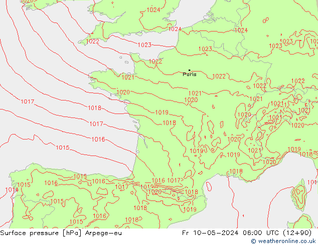 Surface pressure Arpege-eu Fr 10.05.2024 06 UTC