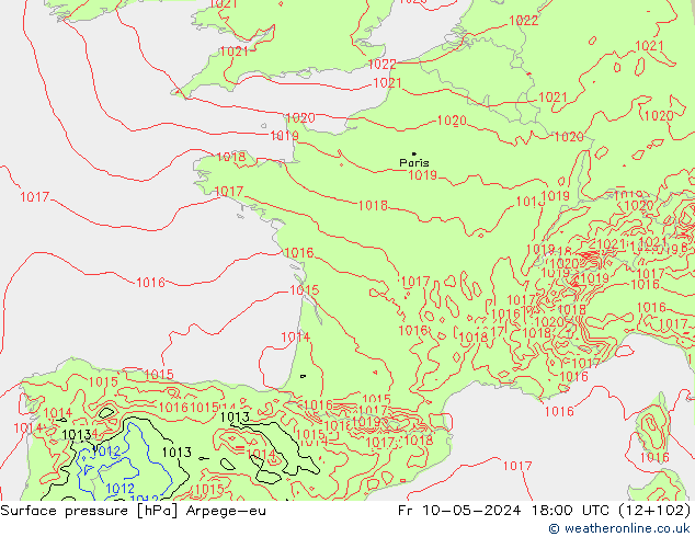 Bodendruck Arpege-eu Fr 10.05.2024 18 UTC
