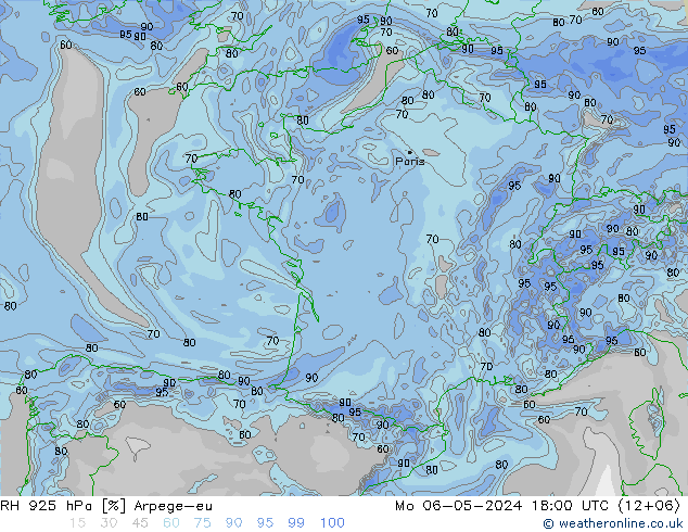 RH 925 hPa Arpege-eu lun 06.05.2024 18 UTC