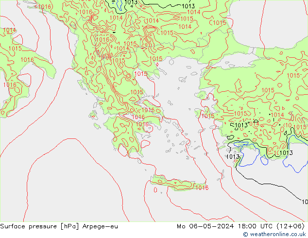 Surface pressure Arpege-eu Mo 06.05.2024 18 UTC