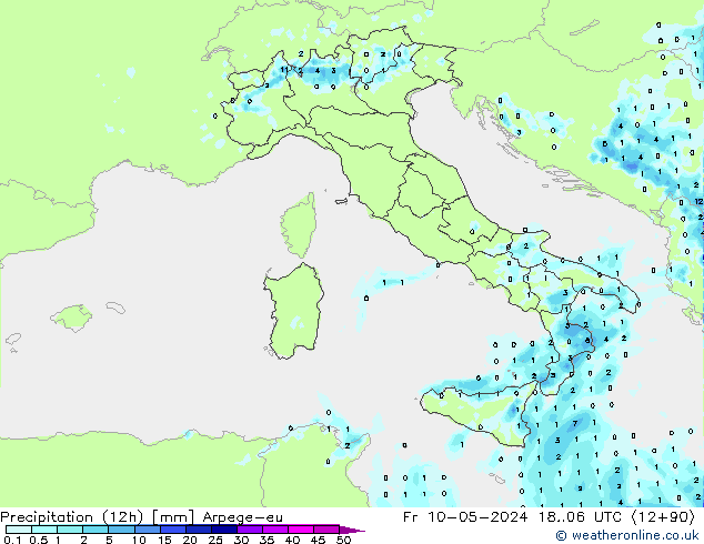 Precipitation (12h) Arpege-eu Pá 10.05.2024 06 UTC