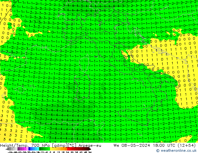 Height/Temp. 700 hPa Arpege-eu Mi 08.05.2024 18 UTC